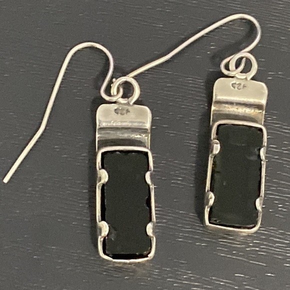 Sterling Silver Onyx Dangle Earrings - Picture 3 of 5